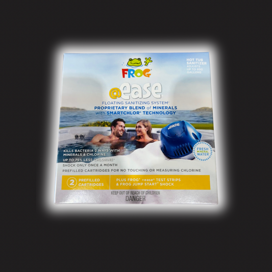 Frog logo on a packaging of a floating sanitizing system for pools.