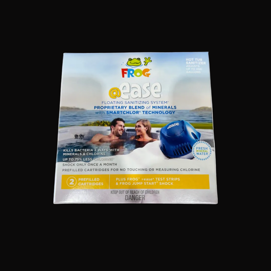 Frog logo on a packaging of a floating sanitizing system for pools.