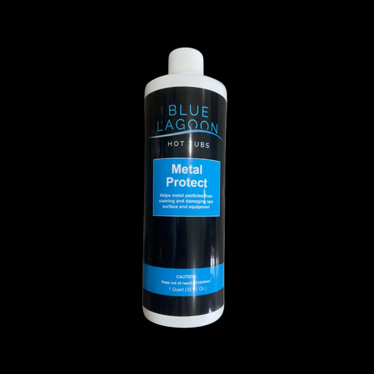 Bottle of Blue Lagoon Metal Protect on a black background