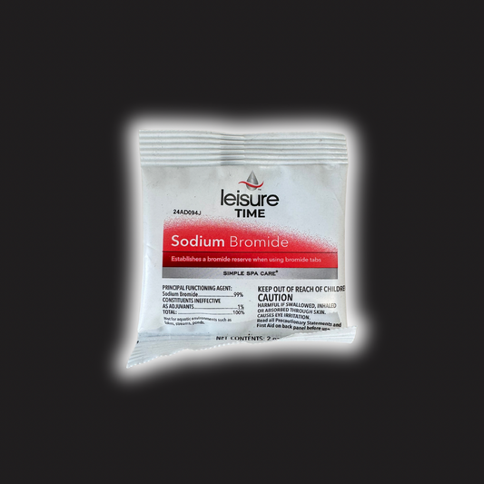 Leisure Time Sodium Bromide packet on a black background