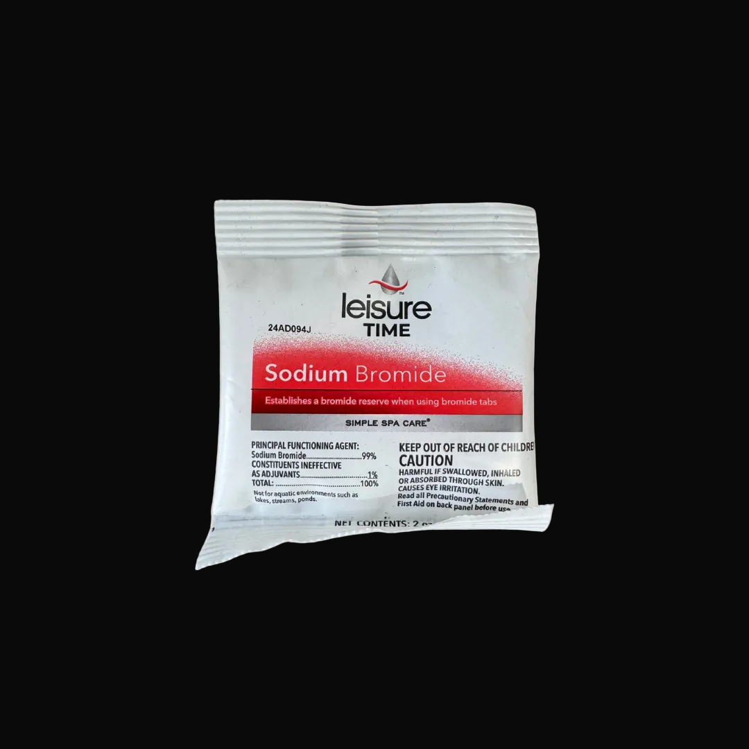 Leisure Time Sodium Bromide packet on a black background