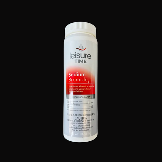 Leisure Time Sodium Bromide product on a dark background
